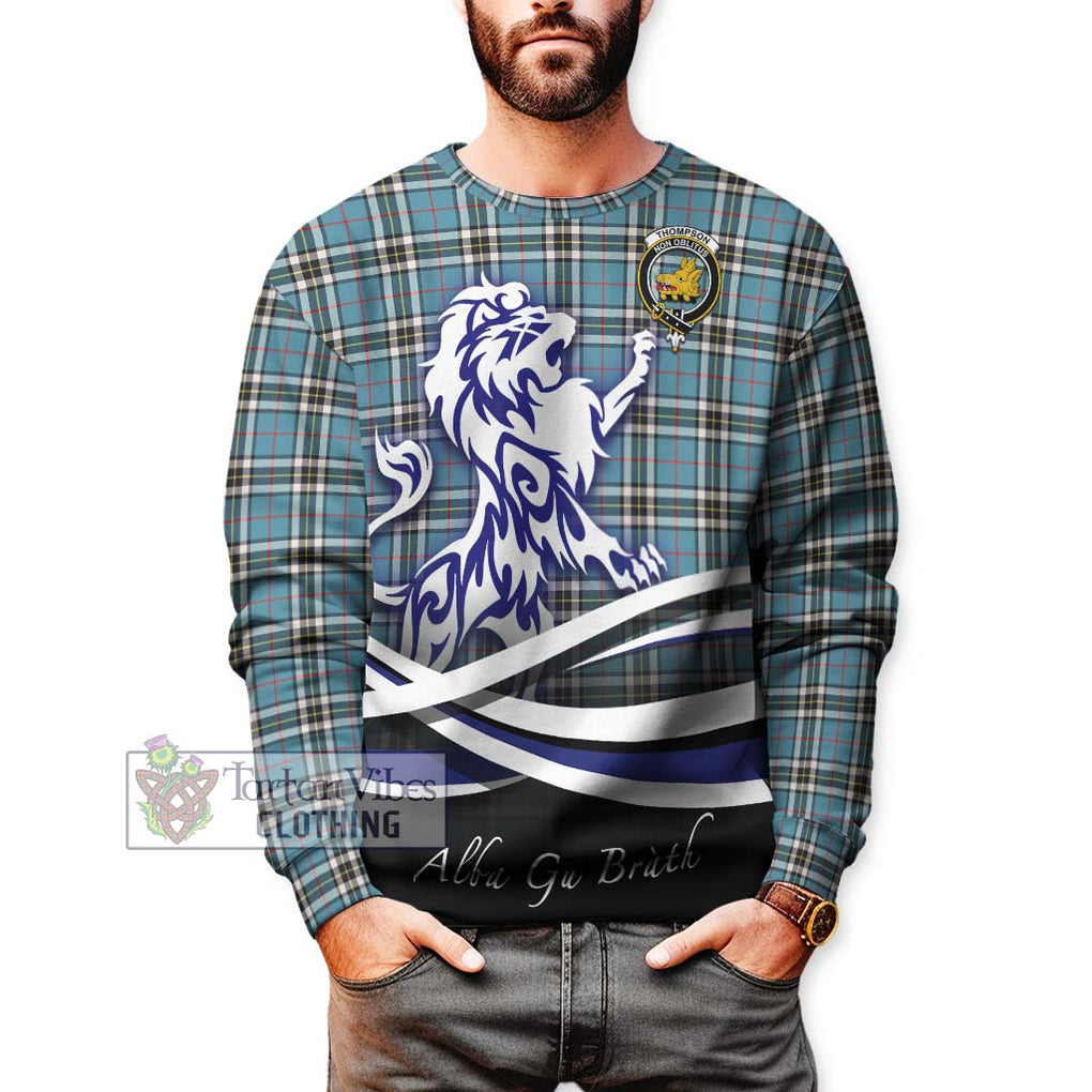 Thompson Tartan Sweatshirt with Alba Gu Brath Regal Lion Emblem Unisex - Tartanvibesclothing Shop