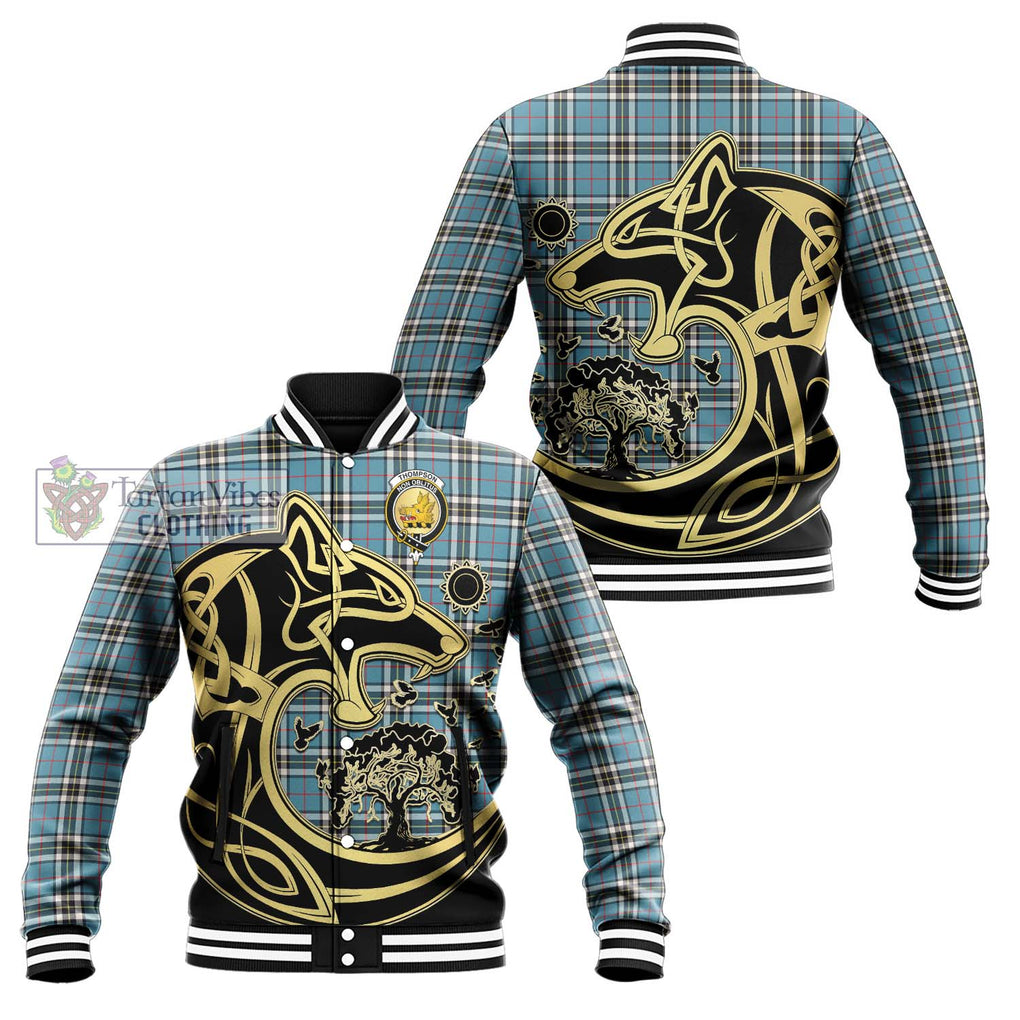 Thompson Tartan Baseball Jacket with Family Crest Celtic Wolf Style Unisex - Tartan Vibes Clothing