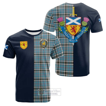 Tartan Vibes Clothing Thompson Tartan Cotton T-shirt with Scottish Lion Royal Arm Half Style