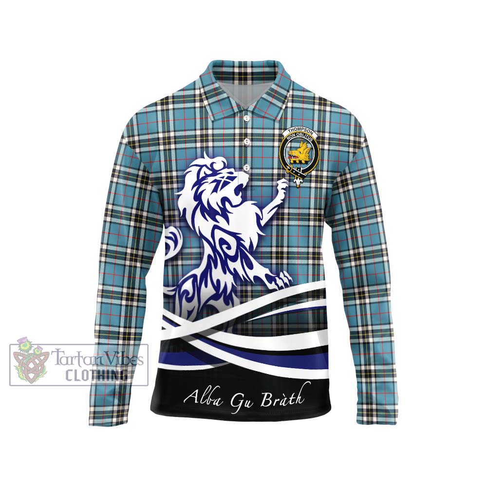 Thompson Tartan Long Sleeve Polo Shirt with Alba Gu Brath Regal Lion Emblem Unisex - Tartanvibesclothing Shop