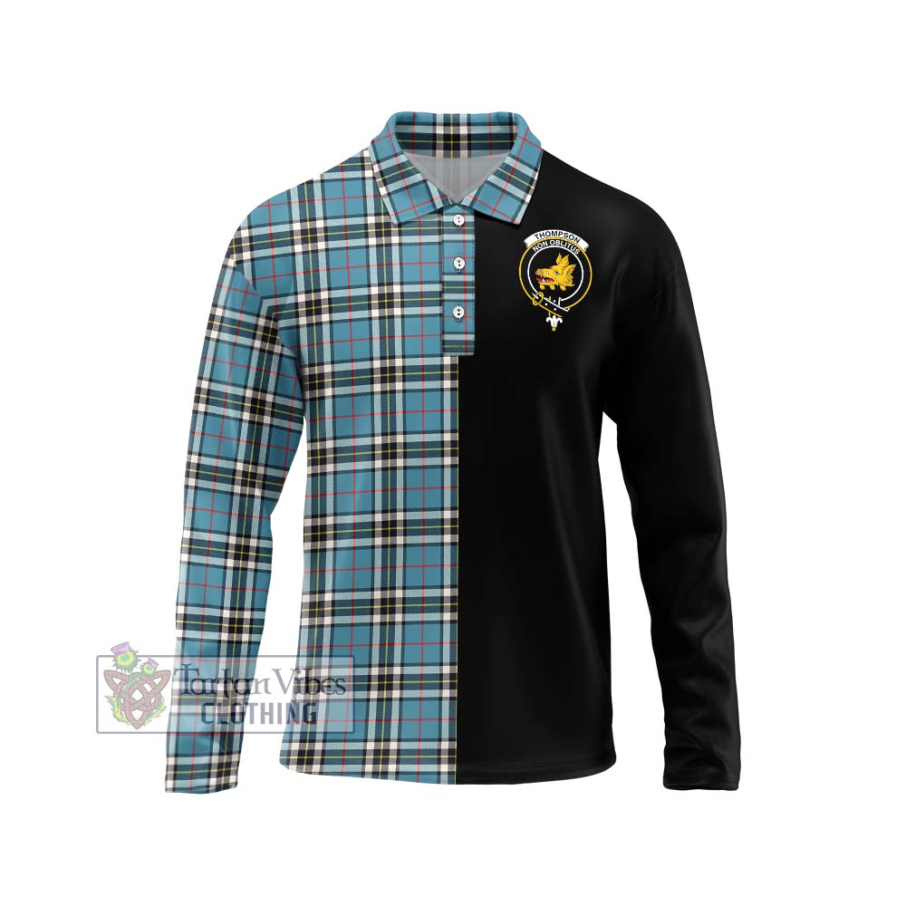 Thompson Tartan Long Sleeve Polo Shirt with Family Crest and Half Of Me Style Unisex - Tartanvibesclothing Shop