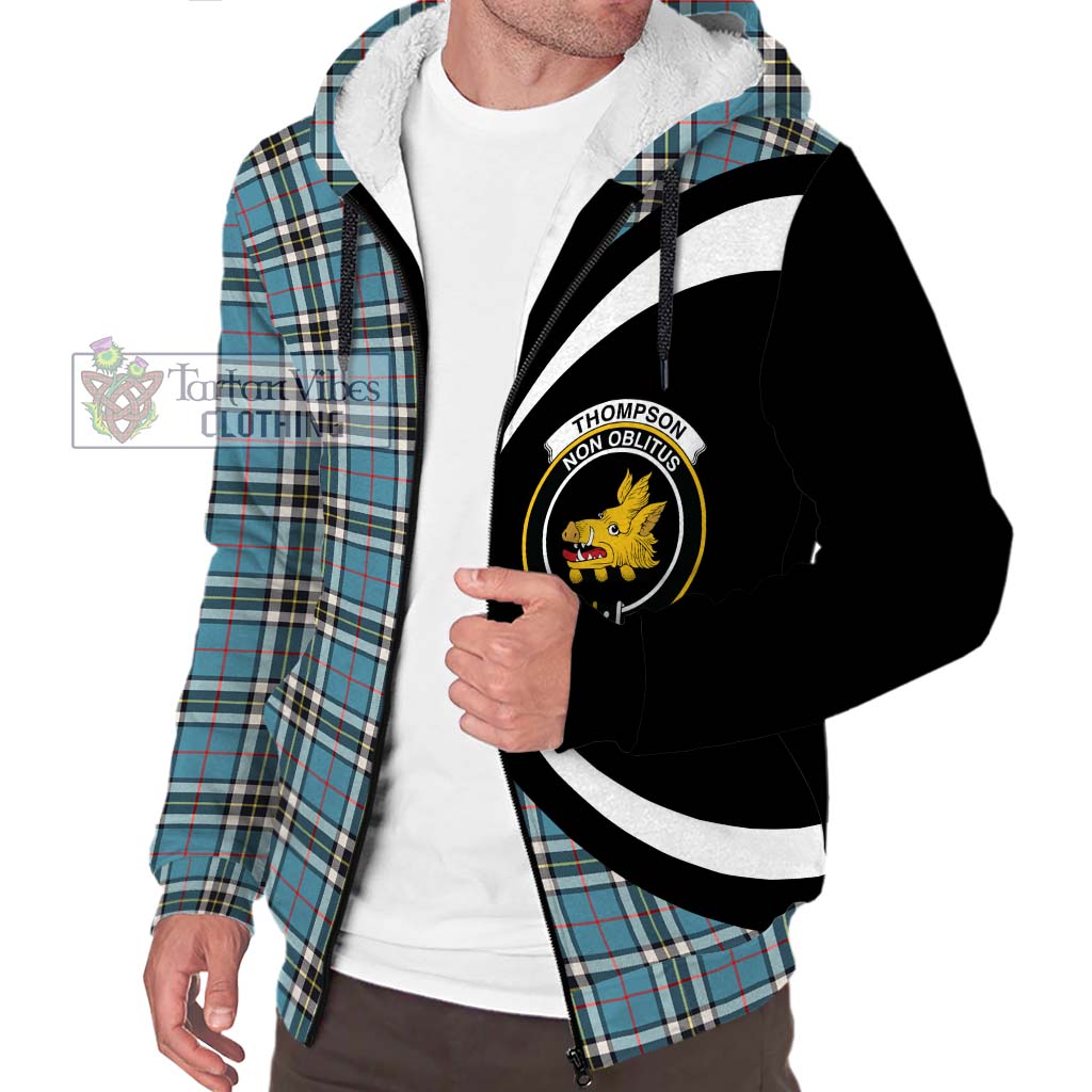 Thompson Tartan Sherpa Hoodie with Family Crest Circle Style Unisex S - Tartan Vibes Clothing