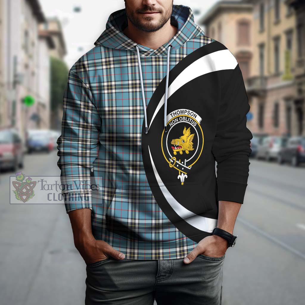 Thompson Tartan Hoodie with Family Crest Circle Style Zip Hoodie - Tartan Vibes Clothing
