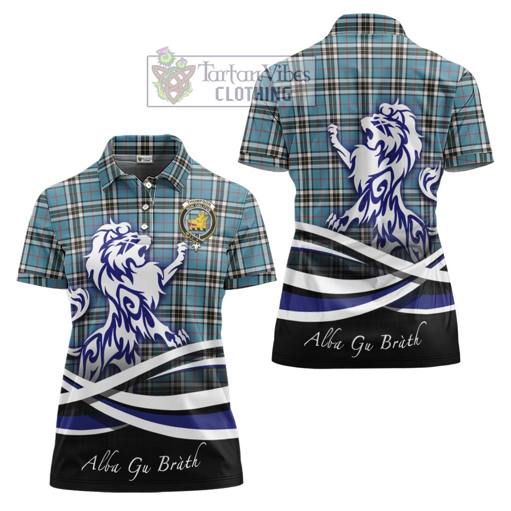 Thompson Tartan Women's Polo Shirt with Alba Gu Brath Regal Lion Emblem Women - Tartanvibesclothing Shop