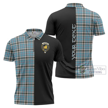 Thompson Tartan Zipper Polo Shirt with Family Crest and Half Of Me Style Unisex - Tartanvibesclothing Shop