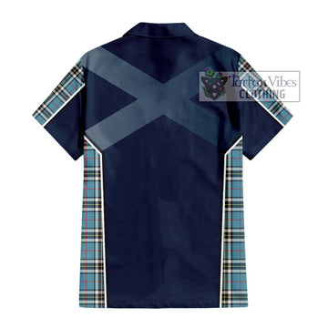 Thompson Tartan Short Sleeve Button Shirt with Family Crest and Lion Rampant Vibes Sport Style - Tartan Vibes Clothing