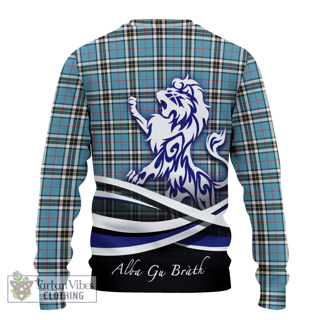 Thompson Tartan Knitted Sweater with Alba Gu Brath Regal Lion Emblem - Tartanvibesclothing Shop