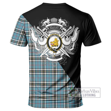 Thompson Tartan T-Shirt with Family Crest and Military Logo Style - Tartanvibesclothing Shop