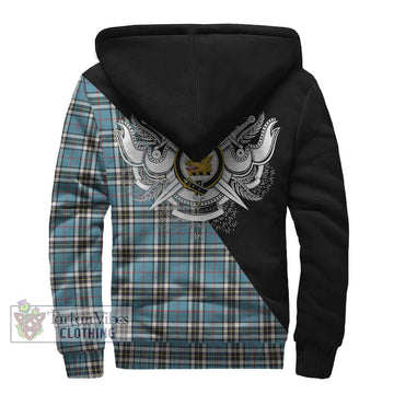 Thompson Tartan Sherpa Hoodie with Family Crest and Military Logo Style - Tartanvibesclothing Shop