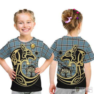 Thompson Tartan Kid T-Shirt with Family Crest Celtic Wolf Style - Tartan Vibes Clothing