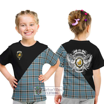 Thompson Tartan Kid T-Shirt with Family Crest and Military Logo Style - Tartanvibesclothing Shop
