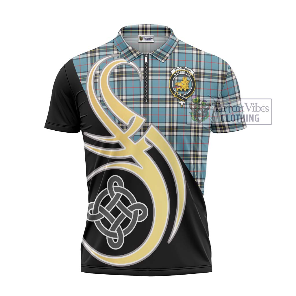 Tartan Vibes Clothing Thompson Tartan Zipper Polo Shirt with Family Crest and Celtic Symbol Style