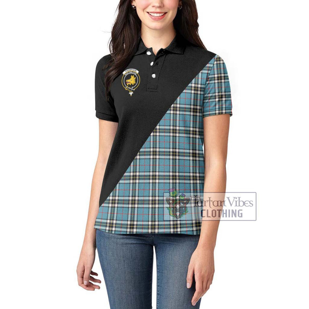 Thompson Tartan Women's Polo Shirt with Family Crest and Military Logo Style - Tartanvibesclothing Shop