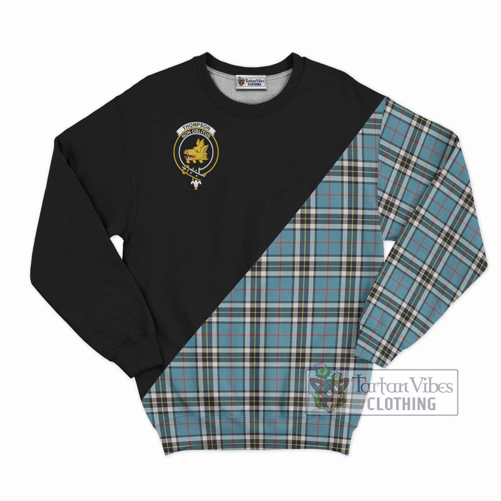 Thompson Tartan Sweatshirt with Family Crest and Military Logo Style - Tartanvibesclothing Shop