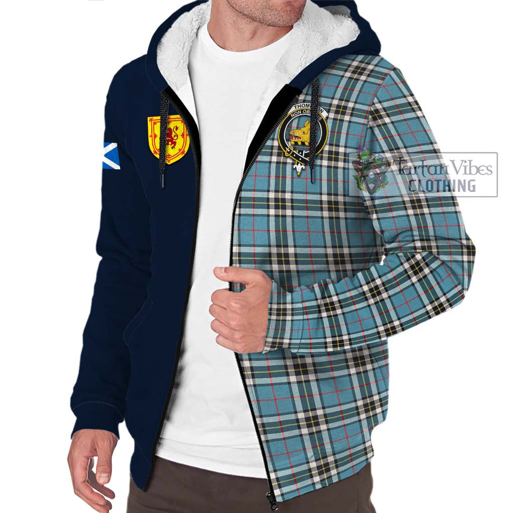 Tartan Vibes Clothing Thompson Tartan Sherpa Hoodie with Scottish Lion Royal Arm Half Style