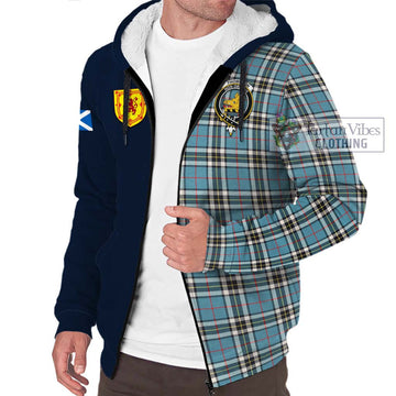 Tartan Vibes Clothing Thompson Tartan Sherpa Hoodie with Scottish Lion Royal Arm Half Style