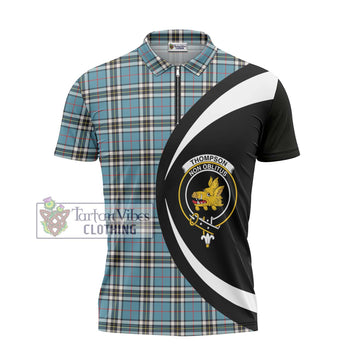 Thompson Tartan Zipper Polo Shirt with Family Crest Circle Style - Tartan Vibes Clothing