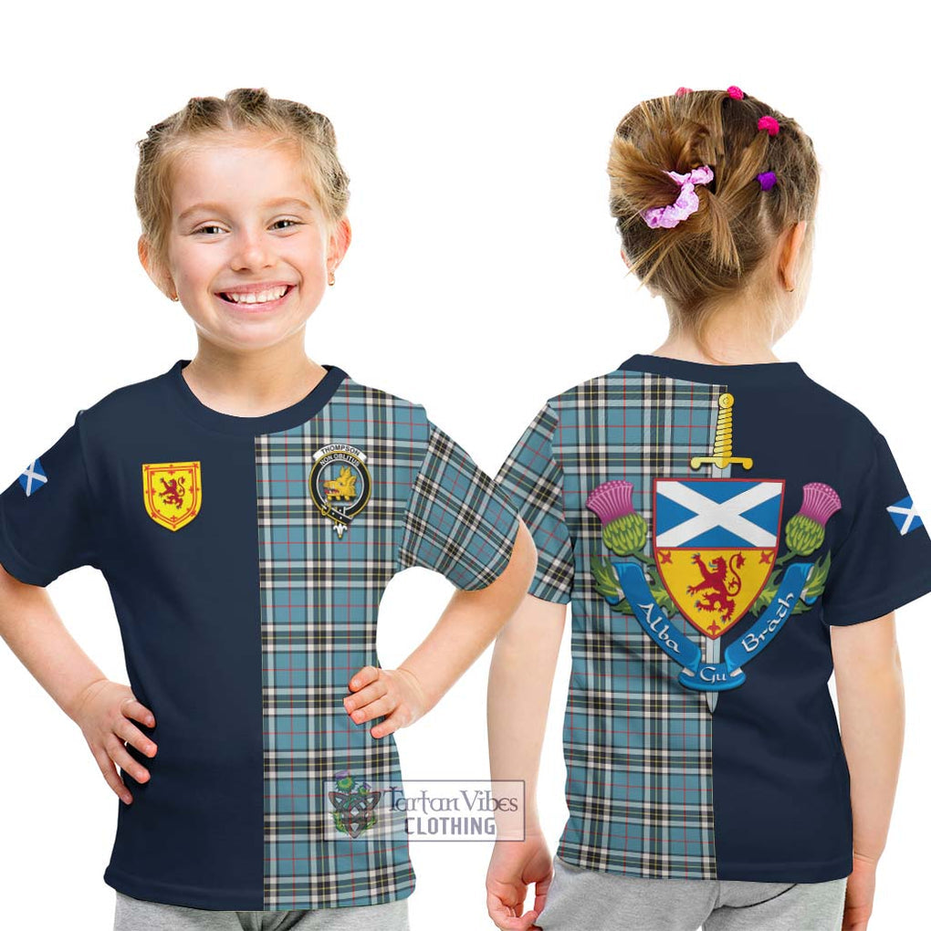 Tartan Vibes Clothing Thompson Tartan Kid T-Shirt with Scottish Lion Royal Arm Half Style