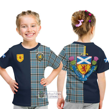 Tartan Vibes Clothing Thompson Tartan Kid T-Shirt with Scottish Lion Royal Arm Half Style