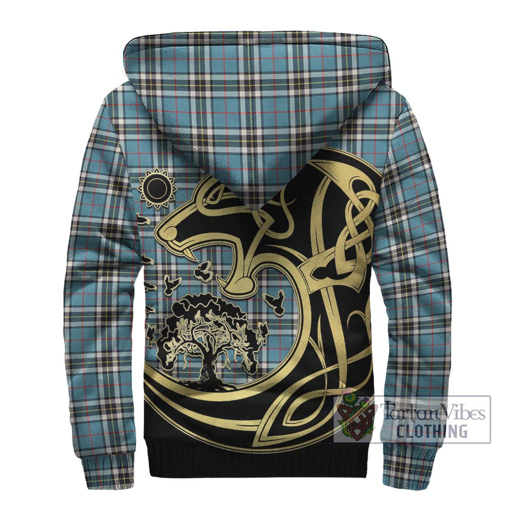 Thompson Tartan Sherpa Hoodie with Family Crest Celtic Wolf Style - Tartan Vibes Clothing