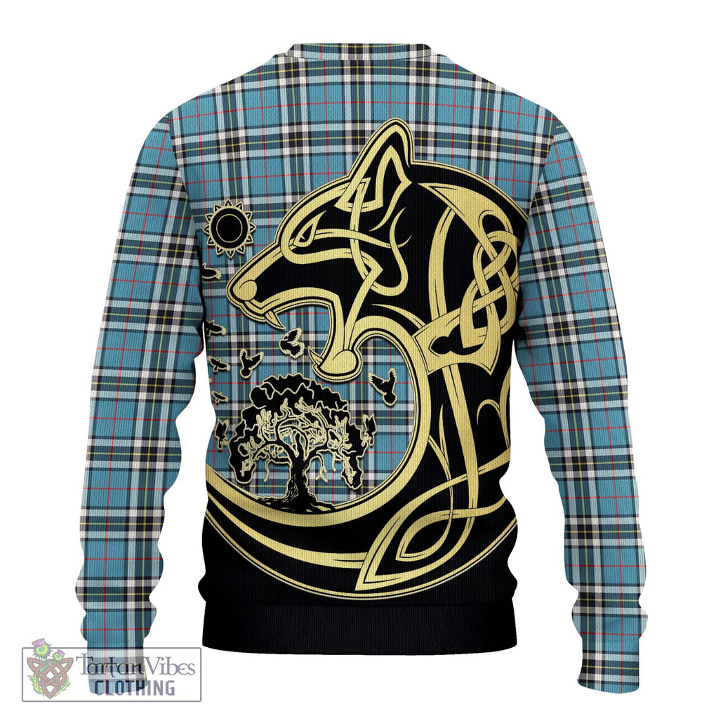Thompson Tartan Knitted Sweater with Family Crest Celtic Wolf Style - Tartan Vibes Clothing