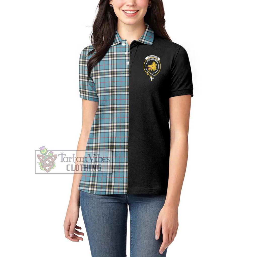 Thompson Tartan Women's Polo Shirt with Family Crest and Half Of Me Style - Tartanvibesclothing Shop