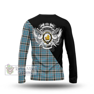 Thompson Tartan Long Sleeve T-Shirt with Family Crest and Military Logo Style - Tartanvibesclothing Shop
