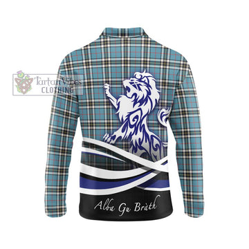 Thompson Tartan Long Sleeve Polo Shirt with Alba Gu Brath Regal Lion Emblem - Tartanvibesclothing Shop