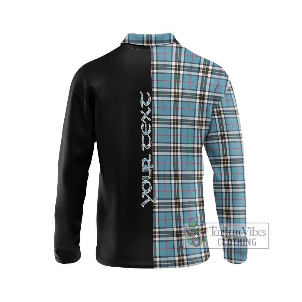 Thompson Tartan Long Sleeve Polo Shirt with Family Crest and Half Of Me Style - Tartanvibesclothing Shop