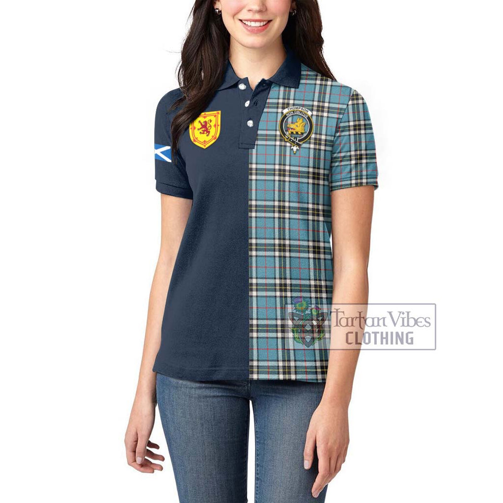 Tartan Vibes Clothing Thompson Tartan Women's Polo Shirt with Scottish Lion Royal Arm Half Style