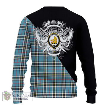 Thompson Tartan Knitted Sweater with Family Crest and Military Logo Style - Tartanvibesclothing Shop