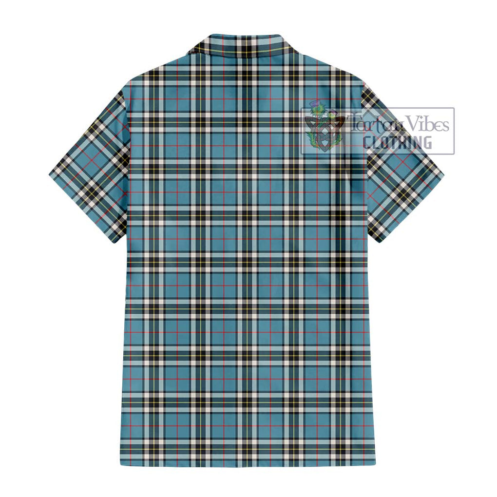 Thompson Tartan Short Sleeve Button Shirt with Family Crest DNA In Me Style - Tartanvibesclothing Shop