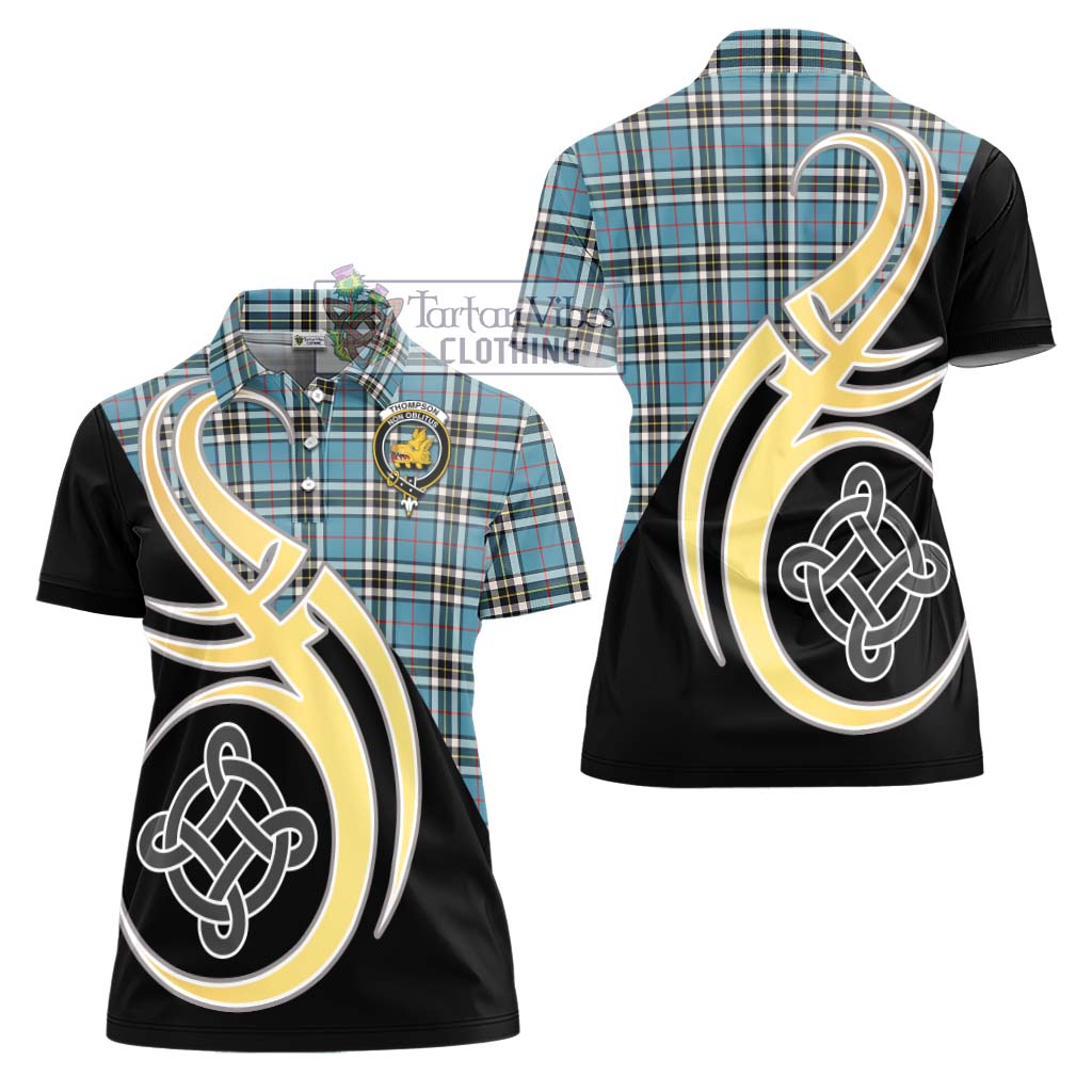Thompson Tartan Women's Polo Shirt with Family Crest and Celtic Symbol Style - Tartan Vibes Clothing