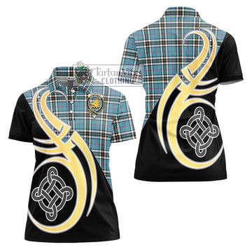 Thompson Tartan Women's Polo Shirt with Family Crest and Celtic Symbol Style - Tartan Vibes Clothing