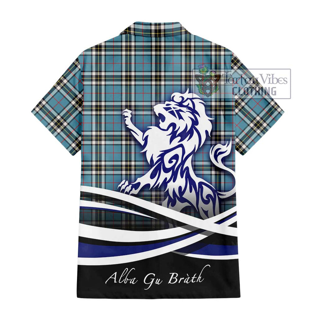 Thompson Tartan Short Sleeve Button Shirt with Alba Gu Brath Regal Lion Emblem - Tartanvibesclothing Shop