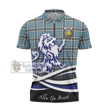 Thompson Tartan Zipper Polo Shirt with Alba Gu Brath Regal Lion Emblem - Tartanvibesclothing Shop