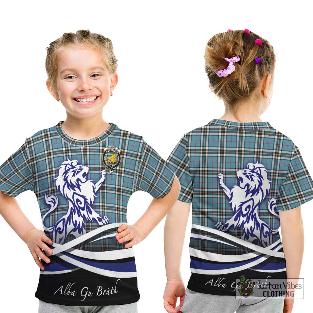 Thompson Tartan Kid T-Shirt with Alba Gu Brath Regal Lion Emblem - Tartanvibesclothing Shop