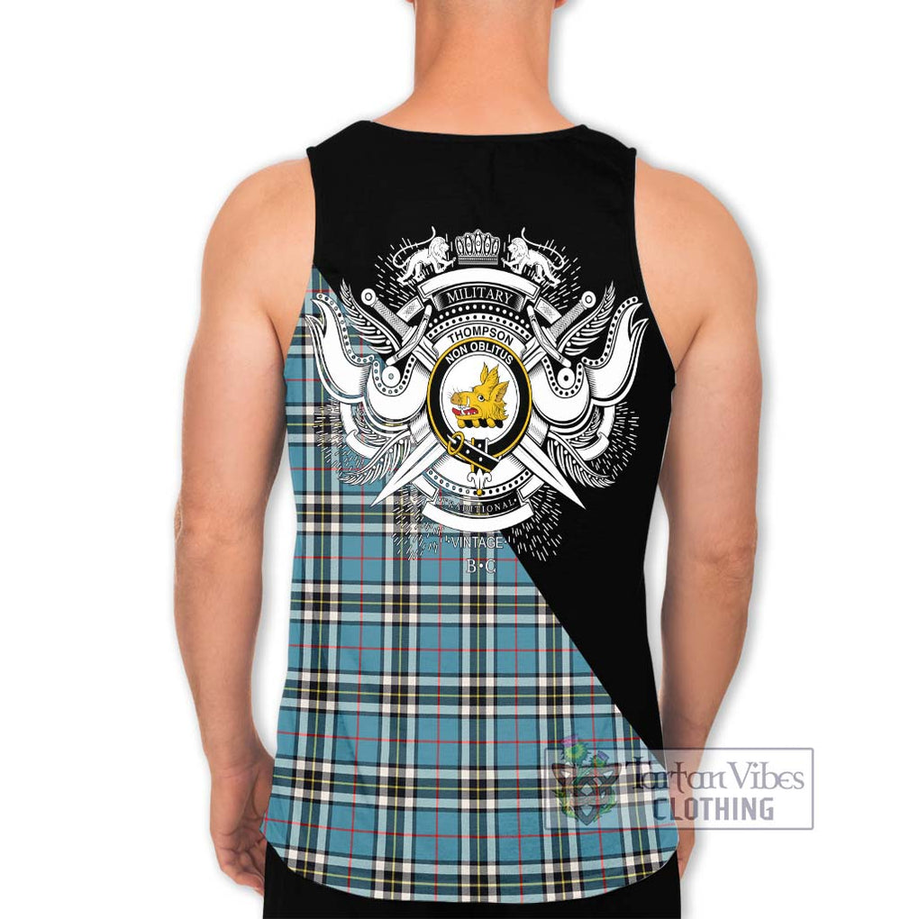 Thompson Tartan Men's Tank Top with Family Crest and Military Logo Style - Tartanvibesclothing Shop