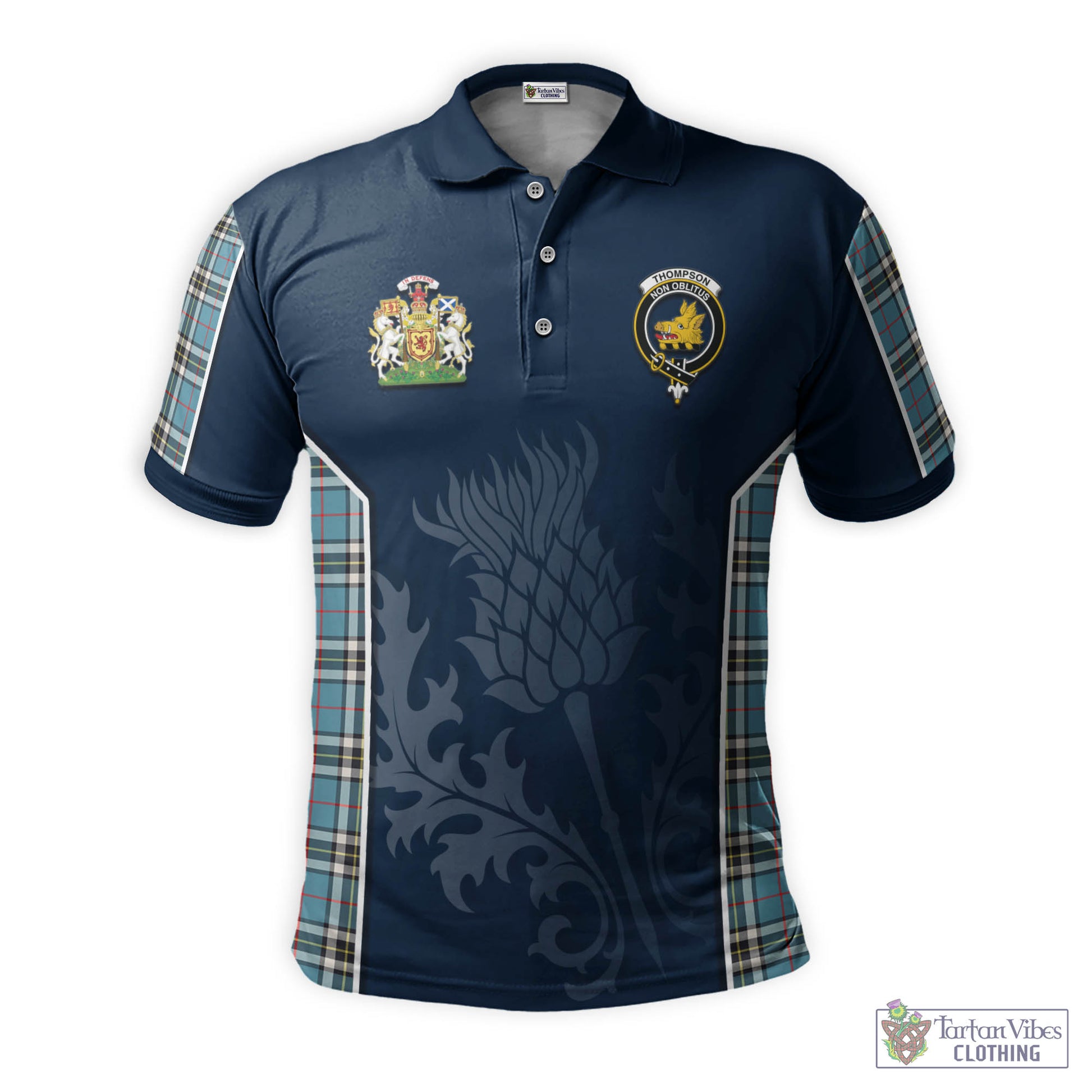 Thompson Tartan Men's Polo Shirt with Family Crest and Scottish Thistle Vibes Sport Style - Tartan Vibes Clothing