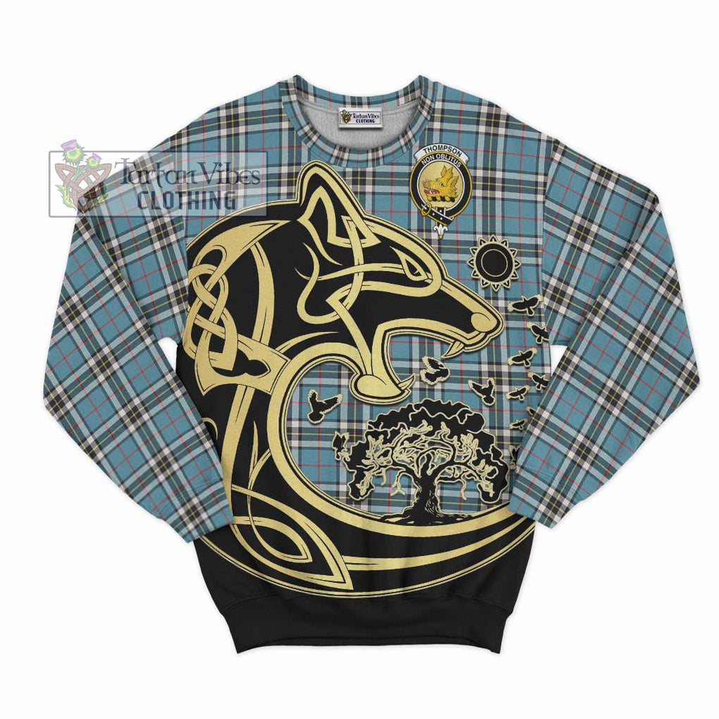 Thompson Tartan Sweatshirt with Family Crest Celtic Wolf Style - Tartan Vibes Clothing