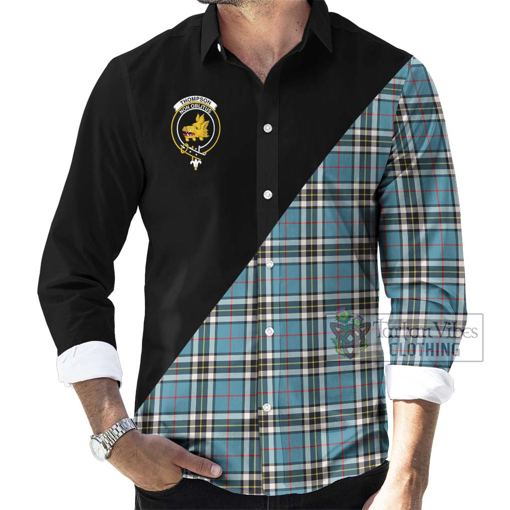 Thompson Tartan Long Sleeve Button Shirt with Family Crest and Military Logo Style - Tartanvibesclothing Shop