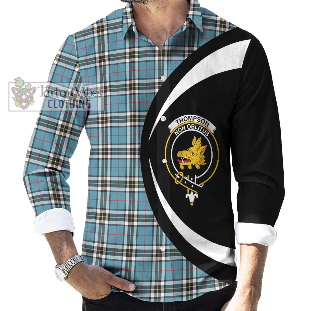Thompson Tartan Long Sleeve Button Up with Family Crest Circle Style - Tartan Vibes Clothing