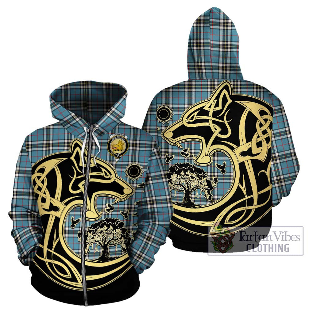 Thompson Tartan Hoodie with Family Crest Celtic Wolf Style - Tartan Vibes Clothing