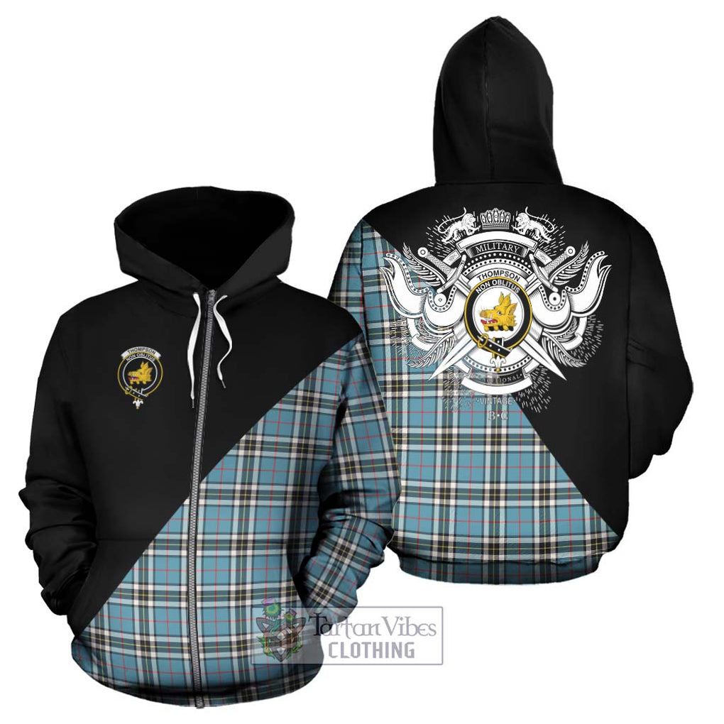 Thompson Tartan Hoodie with Family Crest and Military Logo Style - Tartanvibesclothing Shop