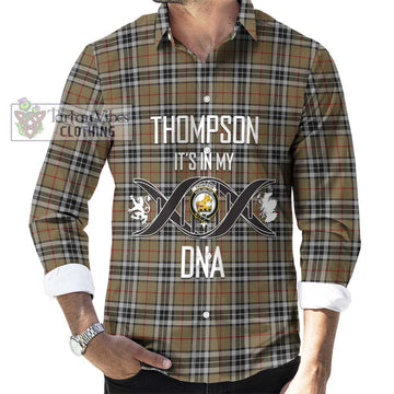 Thompson Camel Tartan Long Sleeve Button Shirt with Family Crest DNA In Me Style Men's Shirt S - Tartanvibesclothing Shop