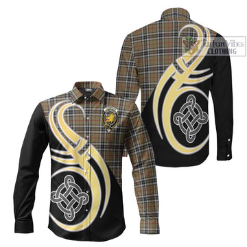 Thompson Camel Tartan Long Sleeve Button Shirt with Family Crest and Celtic Symbol Style Men's Shirt S - Tartan Vibes Clothing