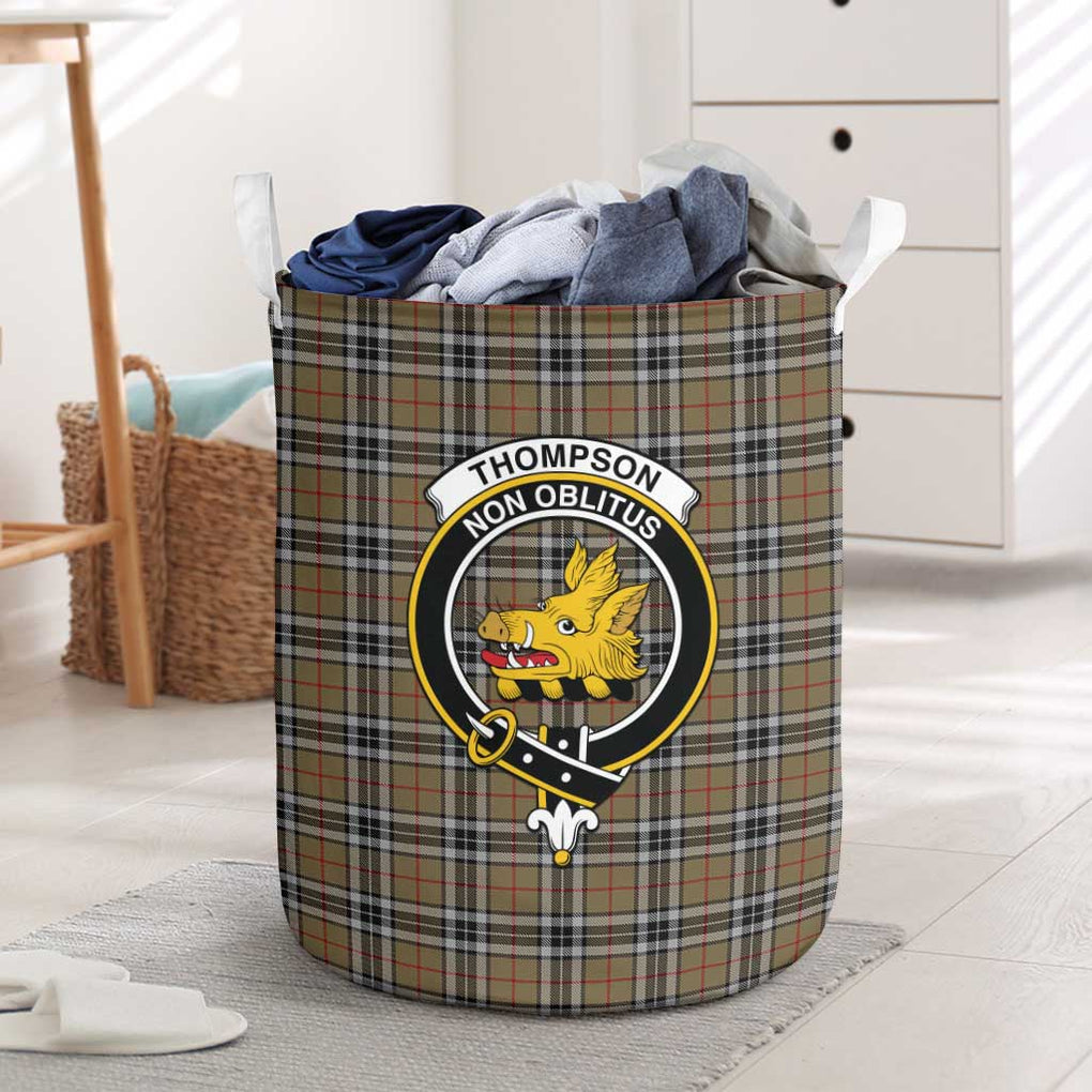 Thompson Camel Tartan Laundry Basket with Family Crest One Size - Tartanvibesclothing Shop