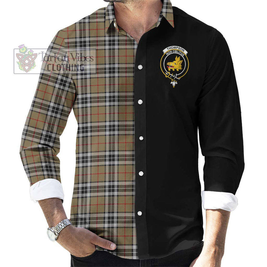 Thompson Camel Tartan Long Sleeve Button Shirt with Family Crest and Half Of Me Style - Tartanvibesclothing Shop