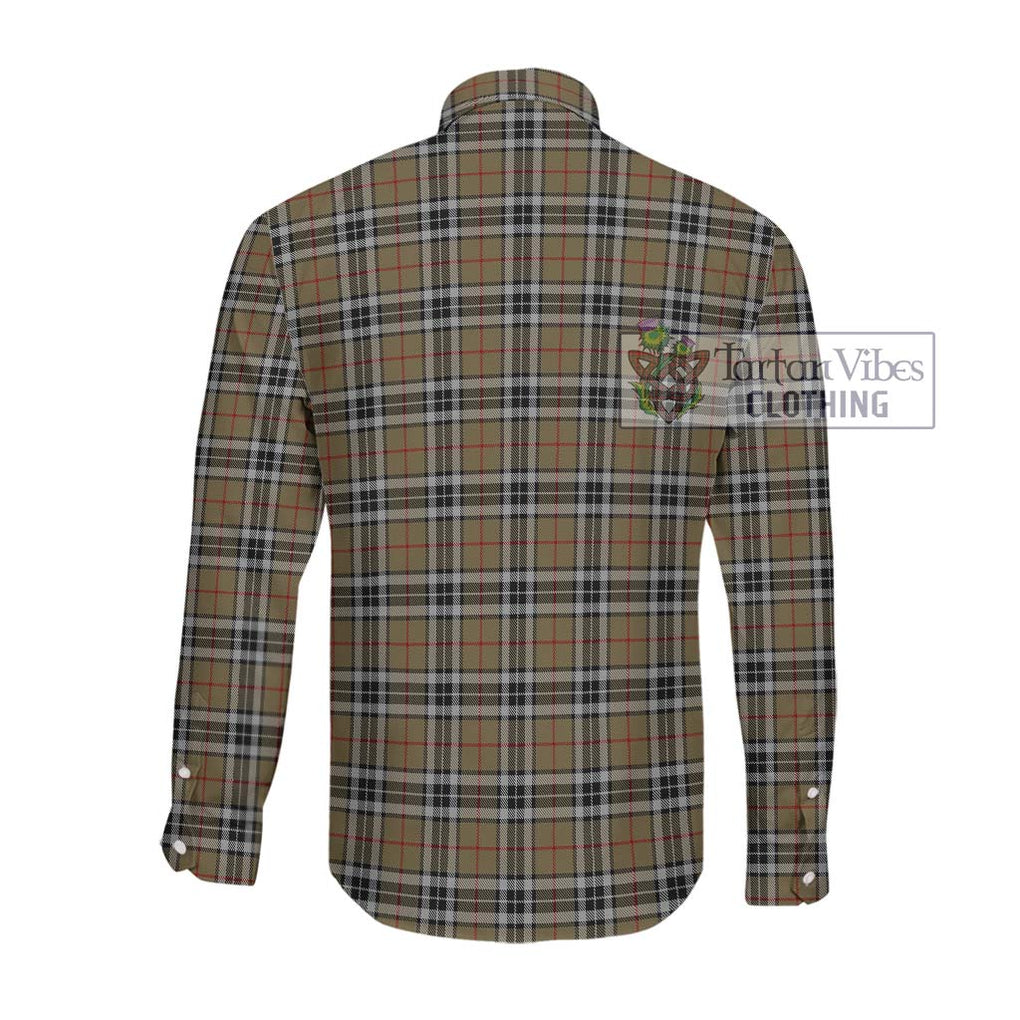 Thompson Camel Tartan Long Sleeve Button Shirt with Family Crest DNA In Me Style - Tartanvibesclothing Shop