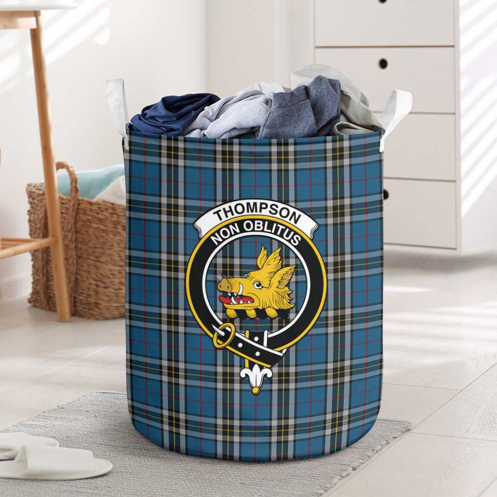 Thompson Dress Blue Tartan Laundry Basket with Family Crest One Size - Tartanvibesclothing Shop